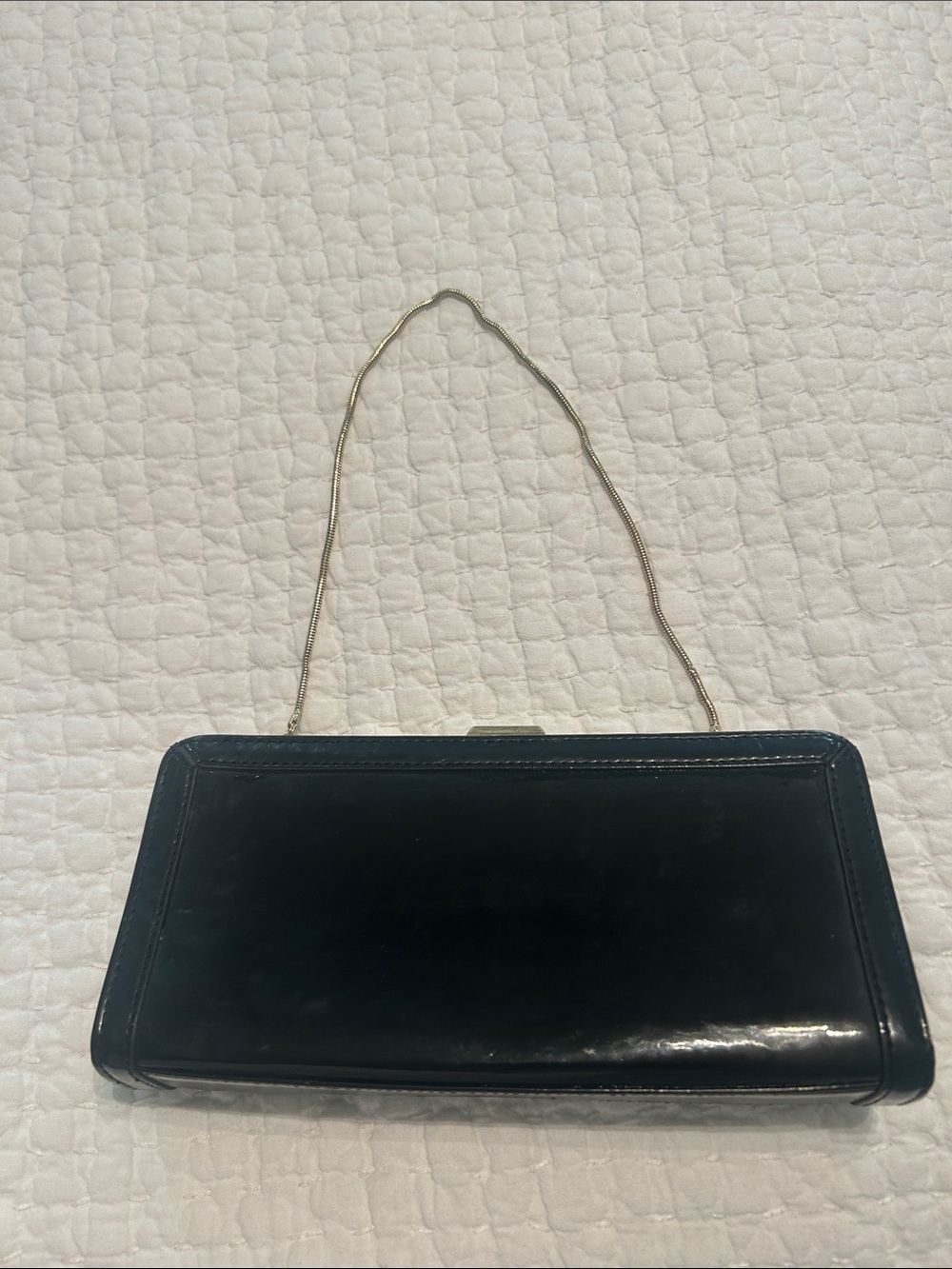 Elegant Black Patent Leather Evening Clutch with Chain